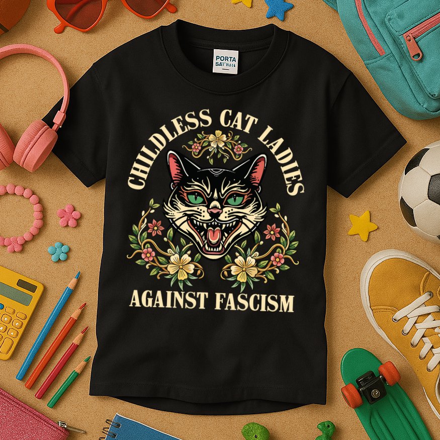 Childless Cat Ladies Against Fascism Kids T-Shirt