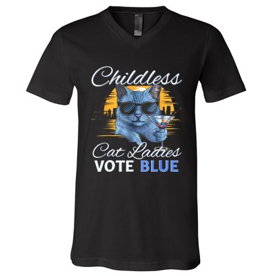 Childless Cat Ladies Vote Blue In November Kamala President V-Neck T-Shirt