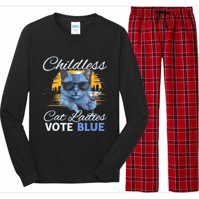 Childless Cat Ladies Vote Blue In November Kamala President Long Sleeve Pajama Set