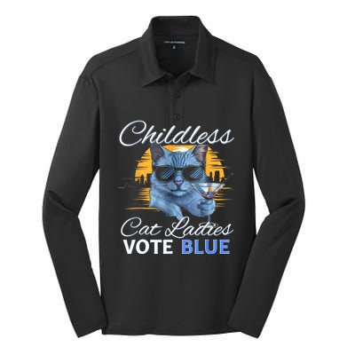 Childless Cat Ladies Vote Blue In November Kamala President Silk Touch Performance Long Sleeve Polo