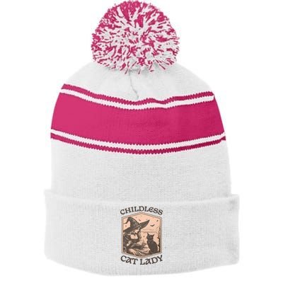 Childless Cat Lady Stripe Pom Pom Beanie