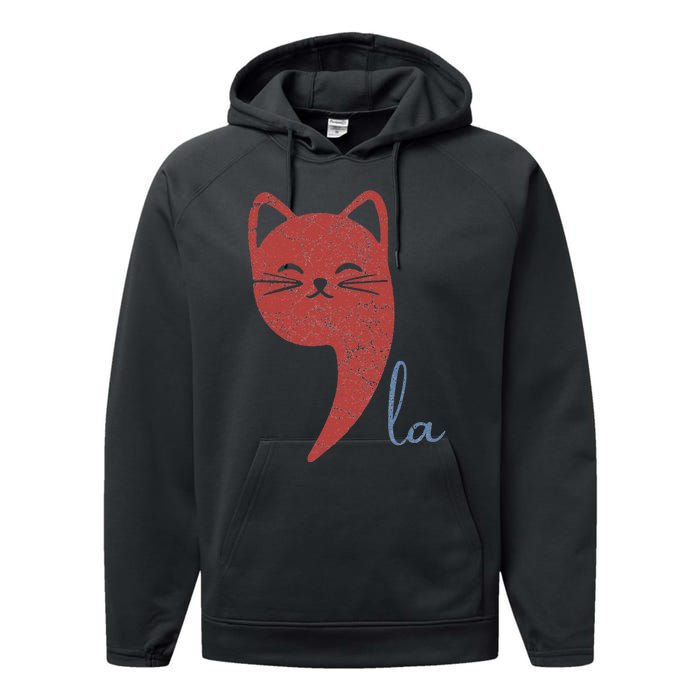 Cat Comma La Funny Kamala Harris For President 2024 Performance Fleece Hoodie