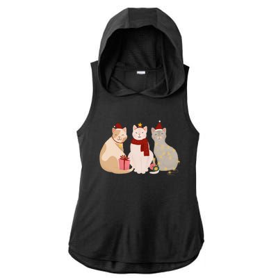 Catmas Cat Lover Cute Christmas Ladies PosiCharge Tri-Blend Wicking Draft Hoodie Tank