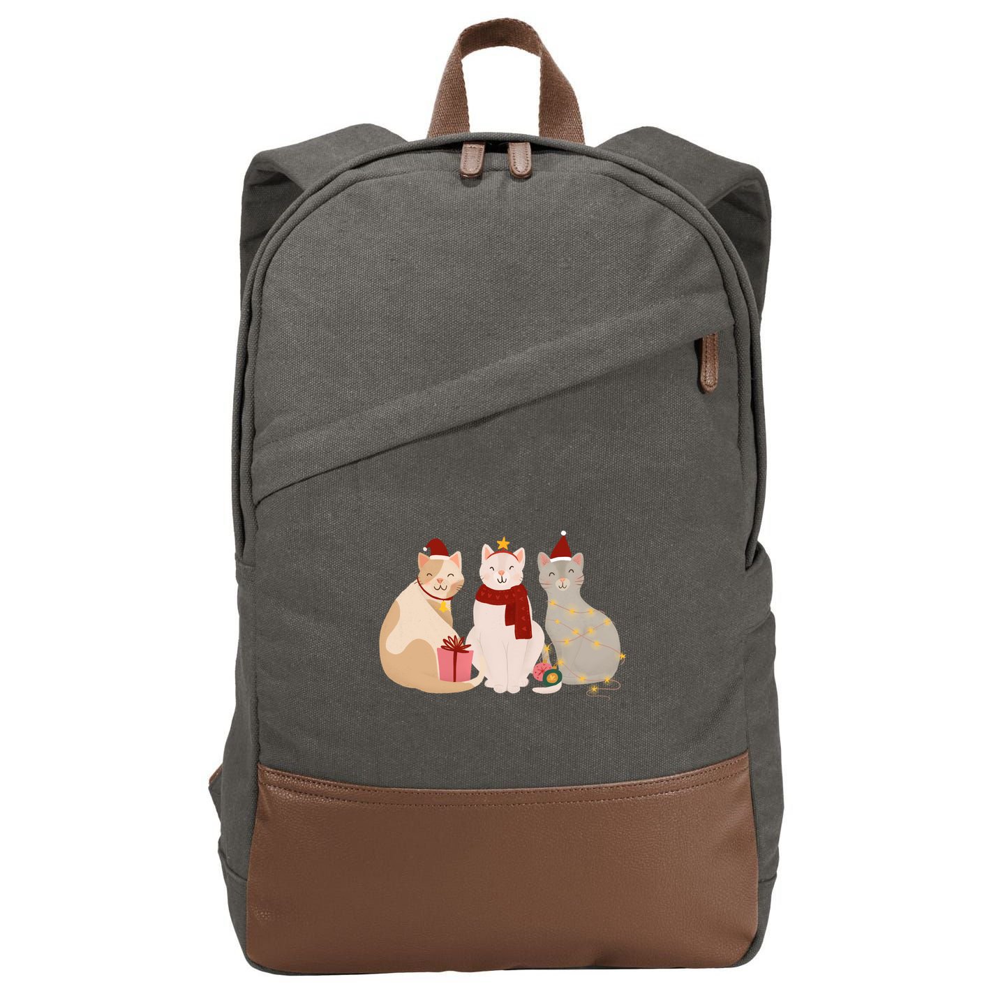 Catmas Cat Lover Cute Christmas Cotton Canvas Backpack