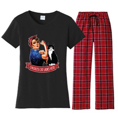 Childless Cat Ladies Vote Rosie The Riveter Women's Flannel Pajama Set