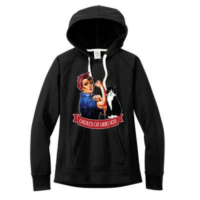 Childless Cat Ladies Vote Rosie The Riveter Women's Fleece Hoodie