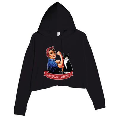 Childless Cat Ladies Vote Rosie The Riveter Crop Fleece Hoodie