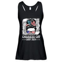 Childless Cat Lady 2024 Groovy Messy Bun American Flag Ladies Essential Flowy Tank