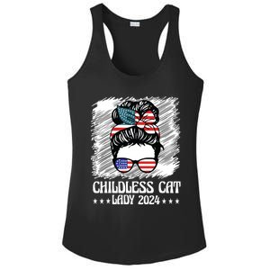 Childless Cat Lady 2024 Groovy Messy Bun American Flag Ladies PosiCharge Competitor Racerback Tank