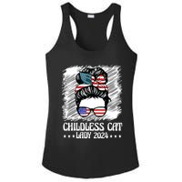 Childless Cat Lady 2024 Groovy Messy Bun American Flag Ladies PosiCharge Competitor Racerback Tank