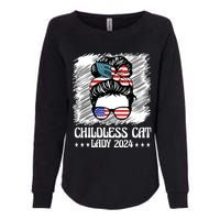 Childless Cat Lady 2024 Groovy Messy Bun American Flag Womens California Wash Sweatshirt