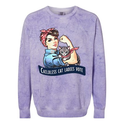 Childless Cat Ladies Vote Rosie The Riveter Election 2024 Gift Colorblast Crewneck Sweatshirt