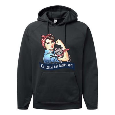 Childless Cat Ladies Vote Rosie The Riveter Election 2024 Gift Performance Fleece Hoodie