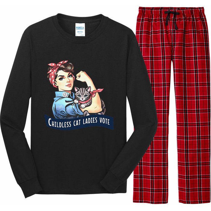 Childless Cat Ladies Vote Rosie The Riveter Election 2024 Gift Long Sleeve Pajama Set