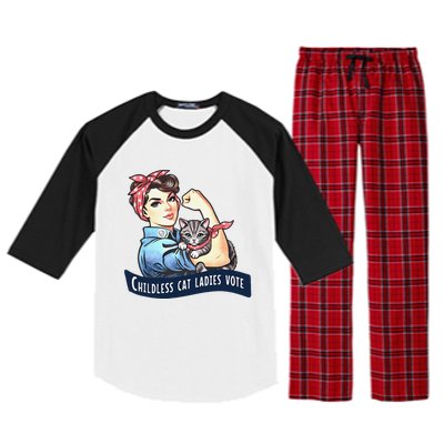 Childless Cat Ladies Vote Rosie The Riveter Election 2024 Gift Raglan Sleeve Pajama Set