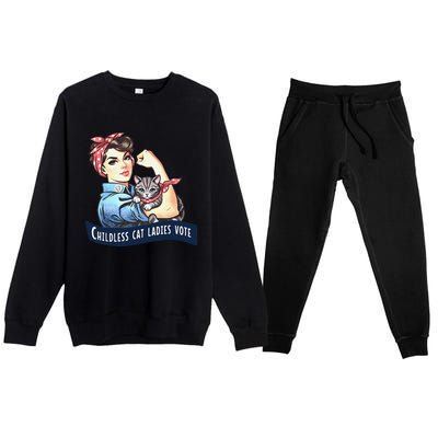 Childless Cat Ladies Vote Rosie The Riveter Election 2024 Gift Premium Crewneck Sweatsuit Set