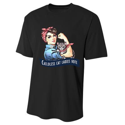 Childless Cat Ladies Vote Rosie The Riveter Election 2024 Gift Performance Sprint T-Shirt