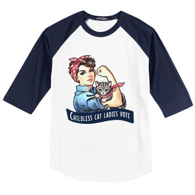 Childless Cat Ladies Vote Rosie The Riveter Election 2024 Gift Baseball Sleeve Shirt