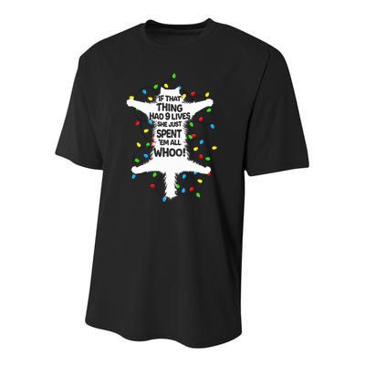 Cat Christmas Lights Funny Christmas Vacation kitten Lover Youth Performance Sprint T-Shirt