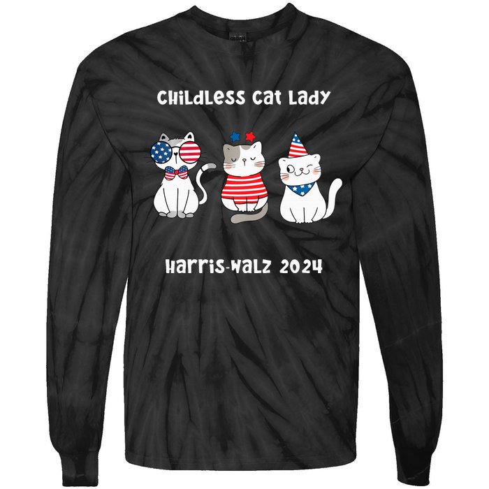 Childless Cat Lady Viral Pop Culture Meme Election 2024 Tie-Dye Long Sleeve Shirt