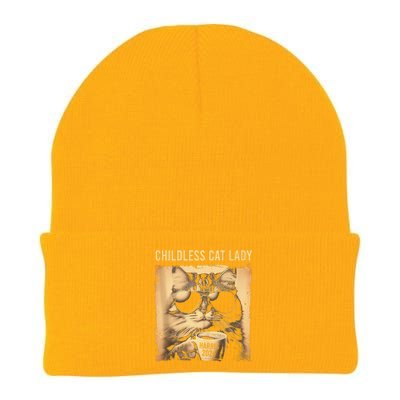 Childless Cat Lady Vintage Coffee Cat Gift Knit Cap Winter Beanie