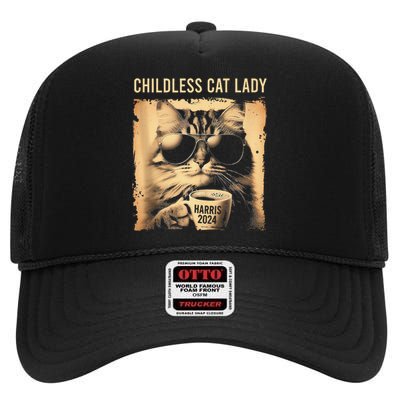 Childless Cat Lady Vintage Coffee Cat Gift High Crown Mesh Back Trucker Hat