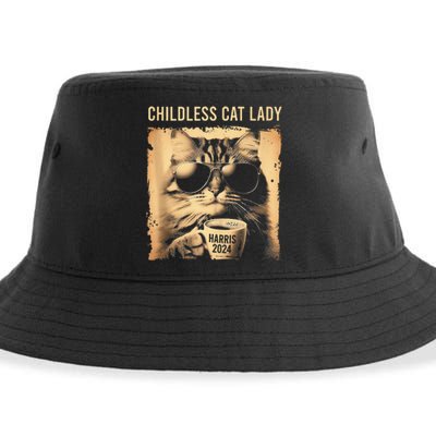 Childless Cat Lady Vintage Coffee Cat Gift Sustainable Bucket Hat