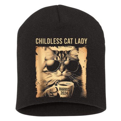 Childless Cat Lady Vintage Coffee Cat Gift Short Acrylic Beanie