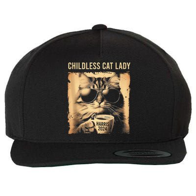 Childless Cat Lady Vintage Coffee Cat Gift Wool Snapback Cap