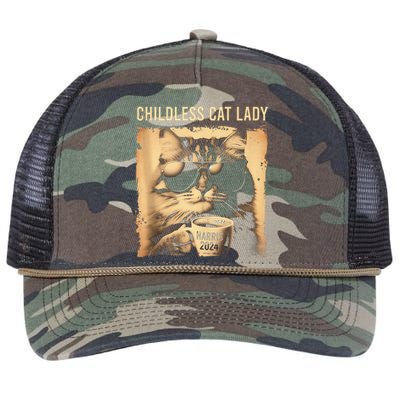 Childless Cat Lady Vintage Coffee Cat Gift Retro Rope Trucker Hat Cap