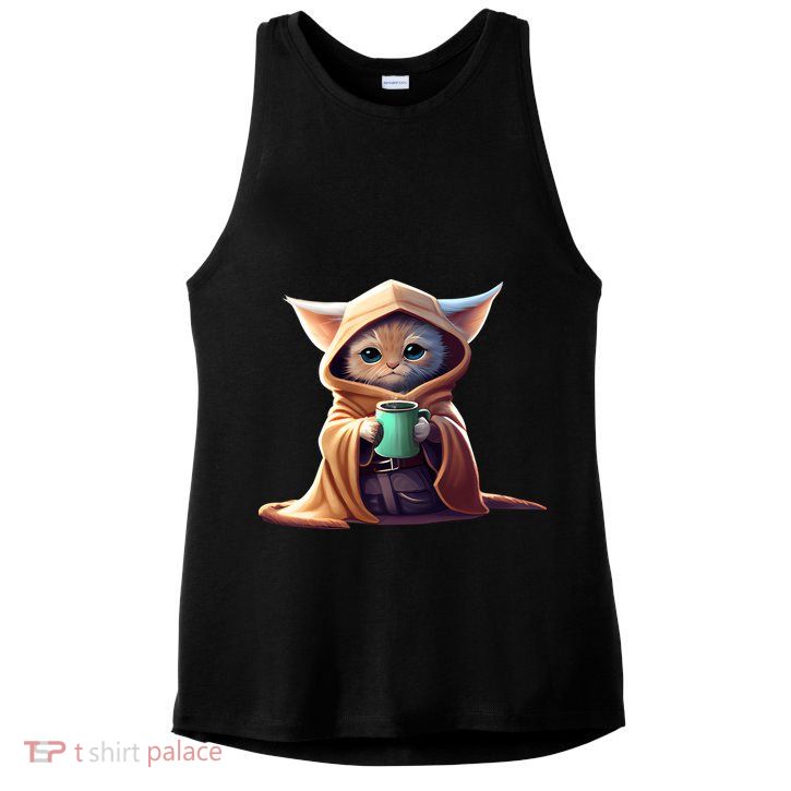 Cat Coffee Lover Kitten Baby Cute Adorable Fan Art Gift Ladies PosiCharge Tri-Blend Wicking Tank