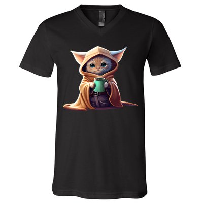 Cat Coffee Lover Kitten Baby Cute Adorable Fan Art Gift V-Neck T-Shirt