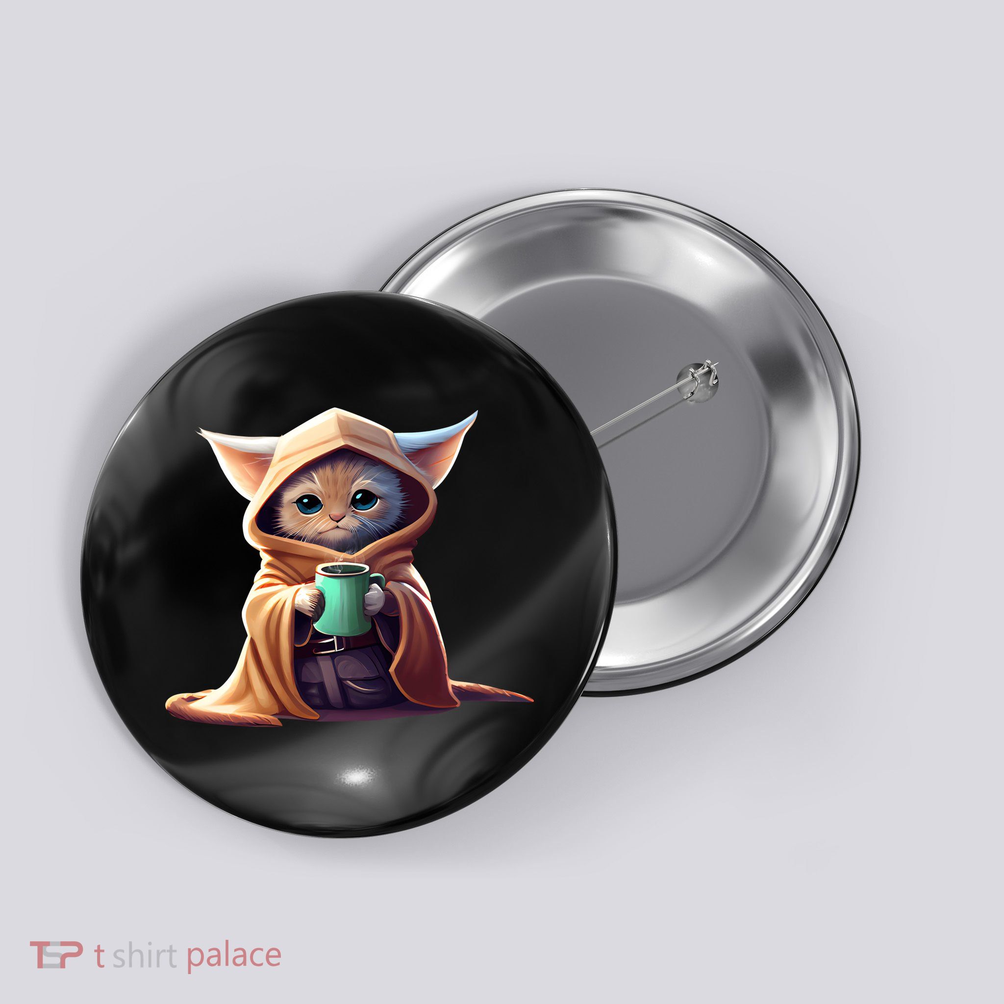Cat Coffee Lover Kitten Baby Cute Adorable Fan Art Gift Button