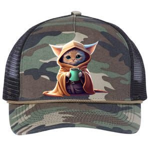 Cat Coffee Lover Kitten Baby Cute Adorable Fan Art Gift Retro Rope Trucker Hat Cap