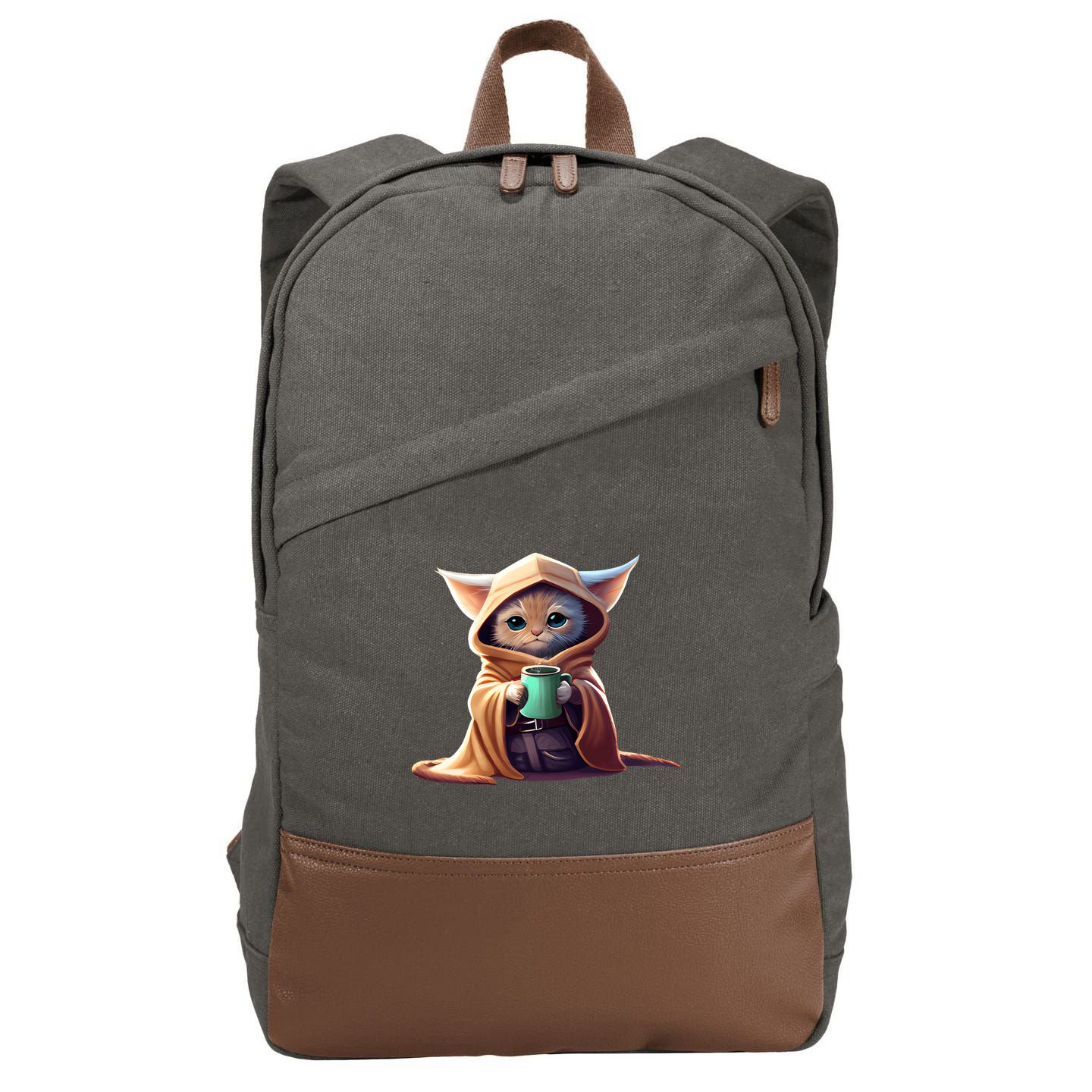 Cat Coffee Lover Kitten Baby Cute Adorable Fan Art Gift Cotton Canvas Backpack