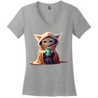 Cat Coffee Lover Kitten Baby Cute Adorable Fan Art Gift Women's V-Neck T-Shirt