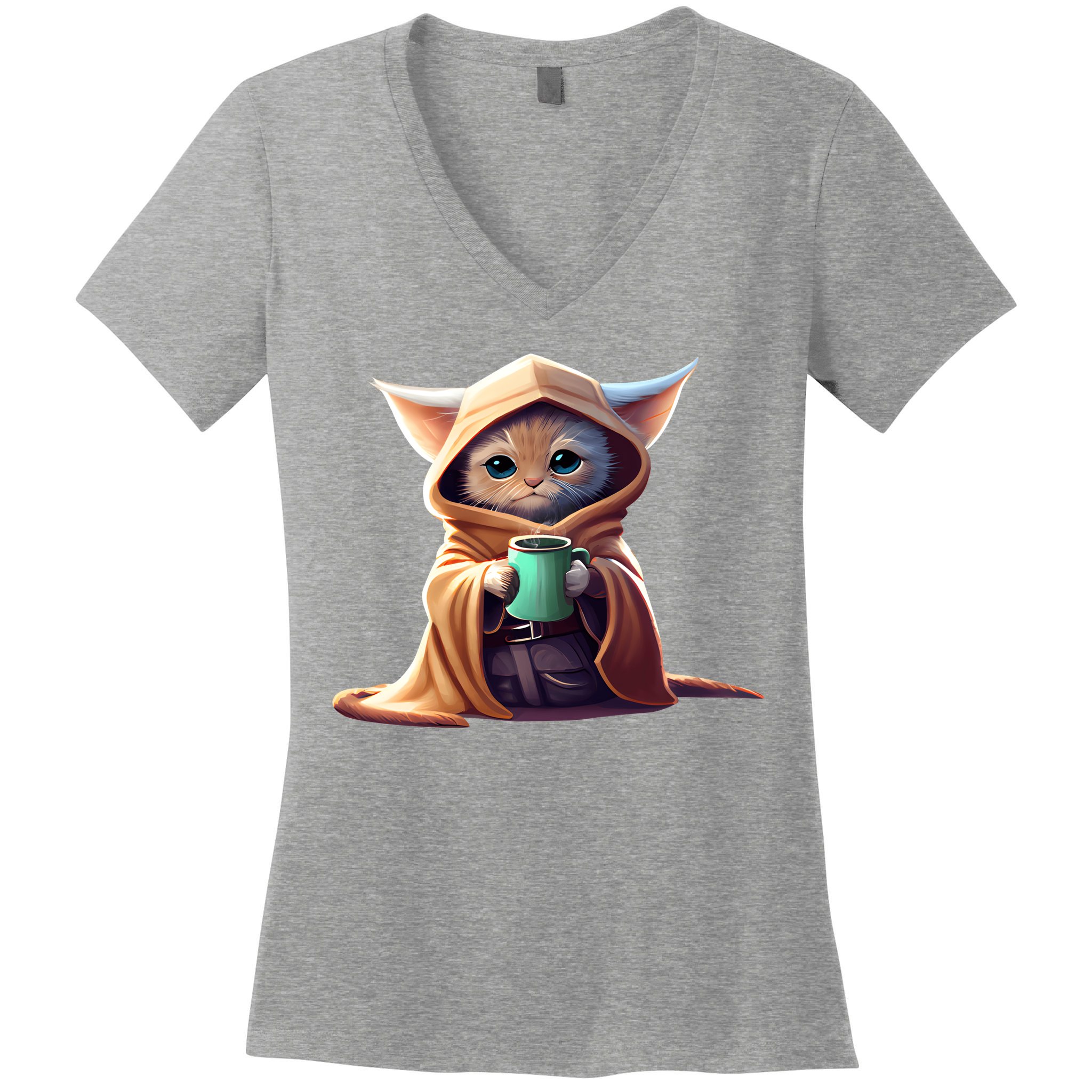 Cat Coffee Lover Kitten Baby Cute Adorable Fan Art Gift Women's V-Neck T-Shirt