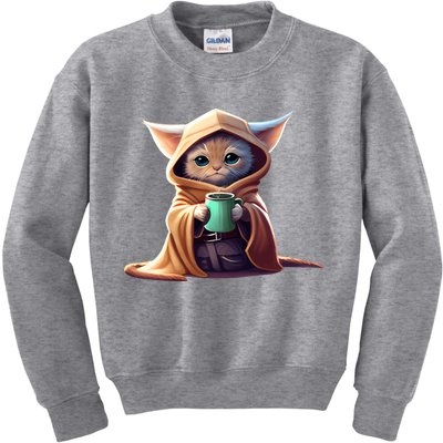 Cat Coffee Lover Kitten Baby Cute Adorable Fan Art Gift Kids Sweatshirt
