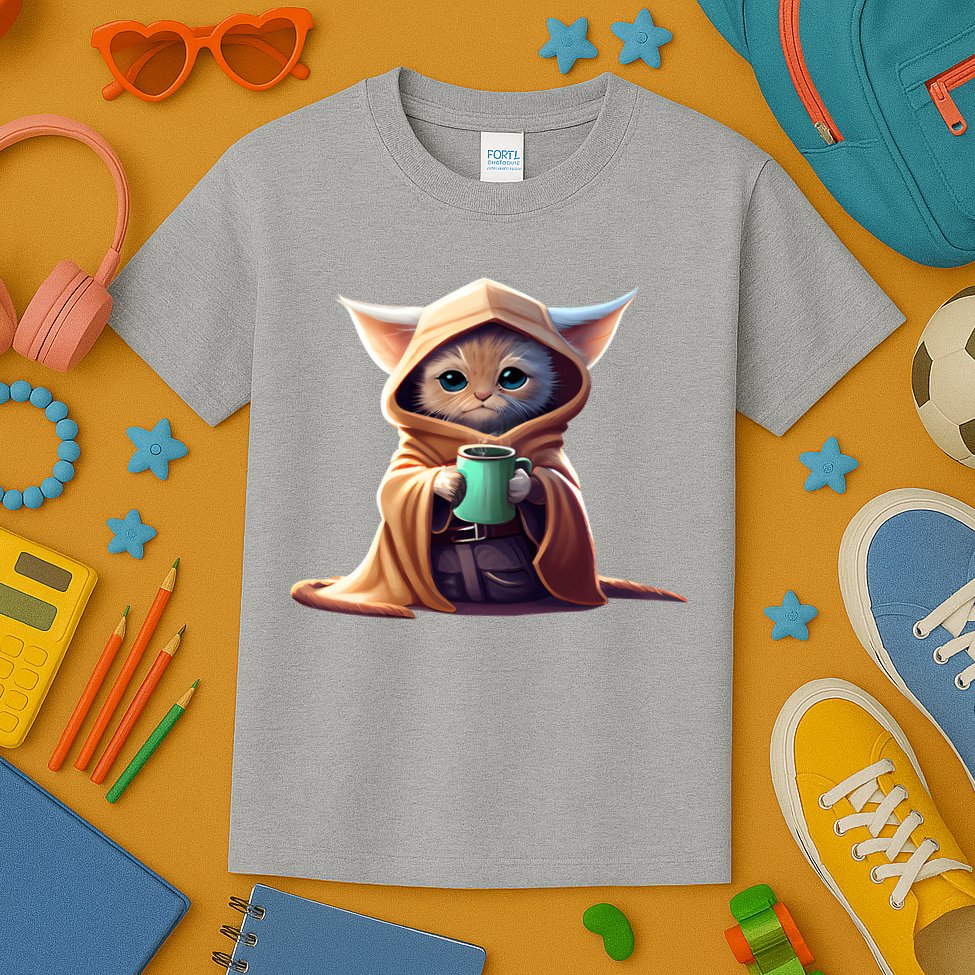 Cat Coffee Lover Kitten Baby Cute Adorable Fan Art Gift Kids T-Shirt