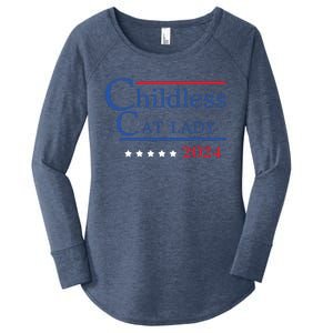 Childless Cat Lady 2024 Ladies Is Voting Kamala Women's Perfect Tri Tunic Long Sleeve Shirt