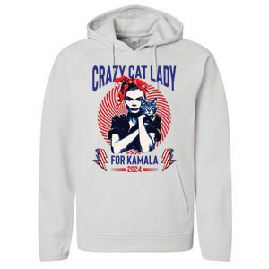 Crazy Cat Lady For Kamala 2024 Kamala Election 2024 Vote Performance Fleece Hoodie