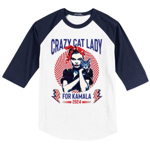 Crazy Cat Lady For Kamala 2024 Kamala Election 2024 Vote Baseball Sleeve Shirt