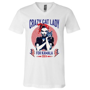 Crazy Cat Lady For Kamala 2024 Kamala Election 2024 Vote V-Neck T-Shirt