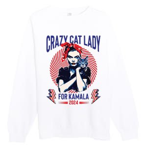 Crazy Cat Lady For Kamala 2024 Kamala Election 2024 Vote Premium Crewneck Sweatshirt