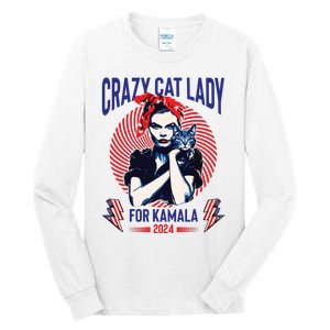 Crazy Cat Lady For Kamala 2024 Kamala Election 2024 Vote Tall Long Sleeve T-Shirt