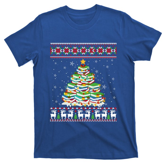 Cute Christmas Library Tree Gift Librarian And Book Ugly Gift T-Shirt