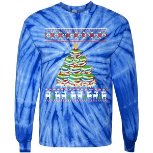 Cute Christmas Library Tree Gift Librarian And Book Ugly Gift Tie-Dye Long Sleeve Shirt