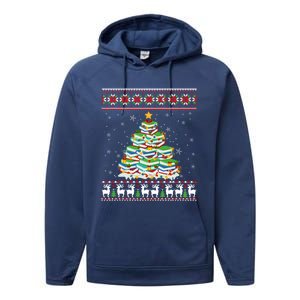 Cute Christmas Library Tree Gift Librarian And Book Ugly Gift Performance Fleece Hoodie