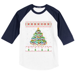 Cute Christmas Library Tree Gift Librarian And Book Ugly Gift Baseball Sleeve Shirt