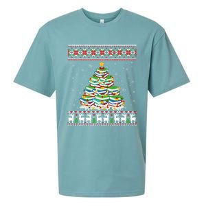 Cute Christmas Library Tree Gift Librarian And Book Ugly Gift Sueded Cloud Jersey T-Shirt